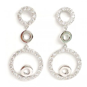Sterling Silver Earring Stationary 15X10mm Clear Cubic Zirconia Circles-Rhodium Plating-