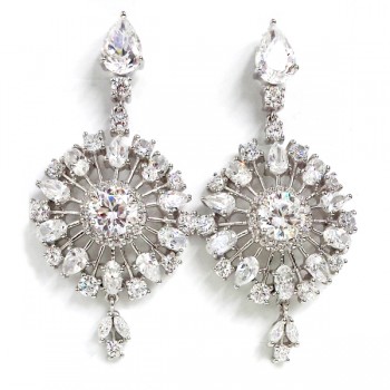 Sterling Silver Earring Dangle Snowflake with Clear Cubic Zirconia