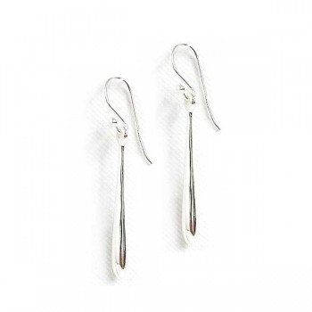 Sterling Silver Earring Plain Thin Elongated Puffy Drops