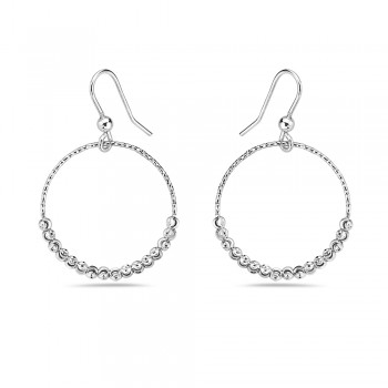 Sterling Silver Earring 25 mm Hoop Beads Rhodium Plating