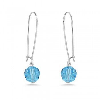 Sterling Silver EARRING 10 MM AQUA BOHEMIA CRYSTAL WITH KIDNEY WIRE-2S-6461AQ