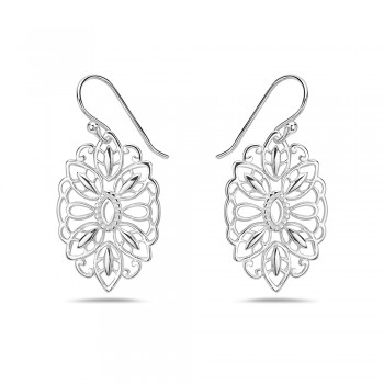 Sterling Silver EARRING PLAIN MARQUISE W/ LEAF FILIGREE DOME-2S-6487E-2