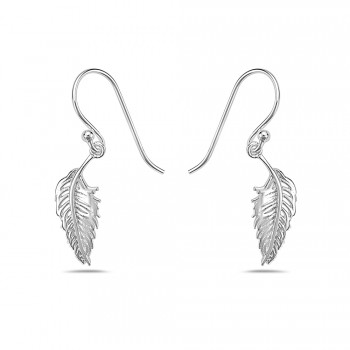 Sterling Silver Earring Plain Feather W/ French Wire