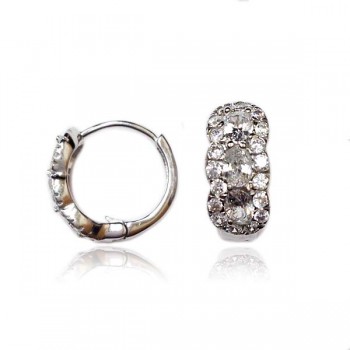 Sterling Silver Earring 3 Round Clear Cubic Zirconia with Sm Clear Cubic Zirconia Ard Huggies
