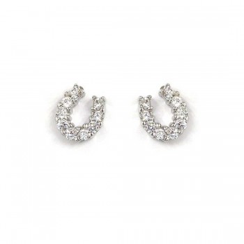 Sterling Silver Earring Horseshoe Stud with Clear Cubic Zirconia