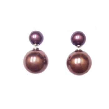 Sterling Silver Earring 10mm L.Brown Pearl with 15mm Brass Pearl Bac