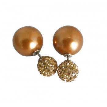 Sterling Silver Earring 10mm Champagne Fireball with 15mm Brass Pearl Back