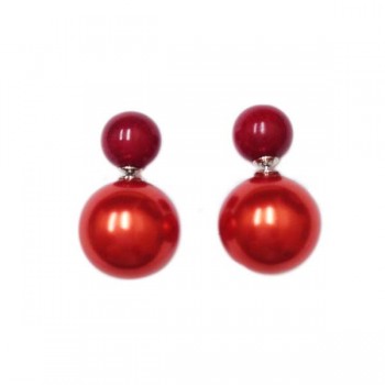 Sterling Silver Earring 10mm Red Coral with 15mm Brass Pearl Backing