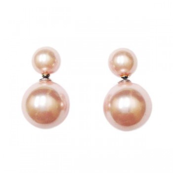 Sterling Silver Earring 10mm L.Pink Pearl with 15mm Brass Pearl Back