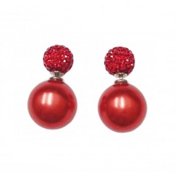 Sterling Silver Earring 10mm Red Fireball with 15mm Brass Pearl Back