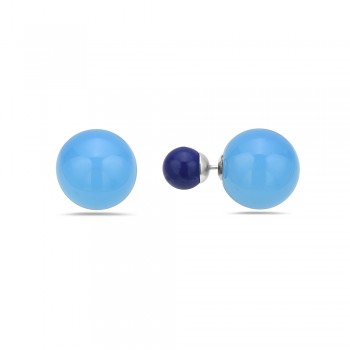 Sterling Silver Earring 8mm Howlite with 15mm Blue Abs Ball Back