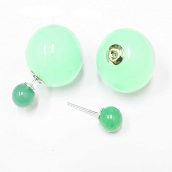 Sterling Silver Earring 6mm Green Jade with 15mm Green Abs Ball Back