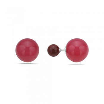 Sterling Silver Earring 8mm Red Jasper with 15mm Red Abs Ball Back