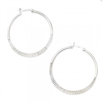 SS Earg 35Mm Half Textured Hoop W/ Latch Back, Silver