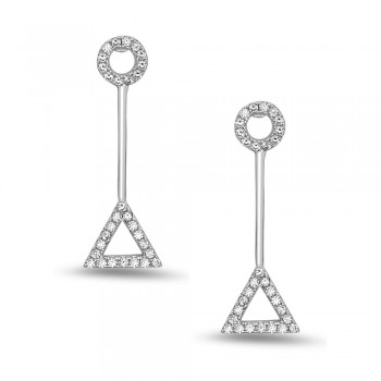 SS Clear Cz Circle & Triangle Front Back Earrings, Clear