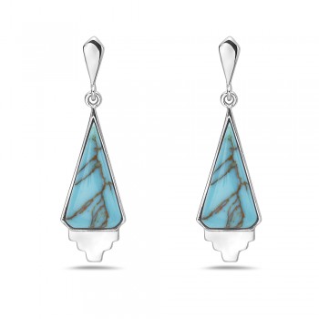 Sterling Silver Earring Dangling Triangle Cabochon Reconstituent Turquoise