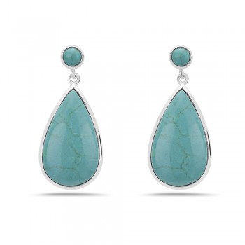 Sterling Silver Earring Reconstituent Turquoise Round Top & Teardrop