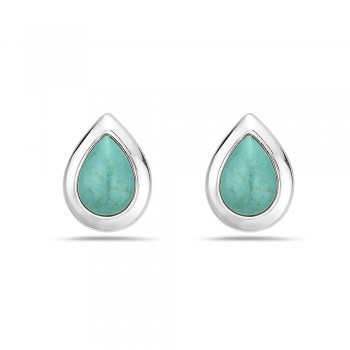 Sterling Silver Earring Cabochon Reconstituent Turquoise Plain Silver
