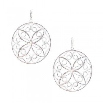 SS Earring 43Mm Open Circle With Flower Rope Swirl, Silver