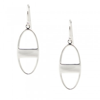 SS Earring Open Oval With Middle Cover With Silver, Silver