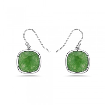 Sterling Silver Earring Dangling 14Mm Cushion Green Jadeite
