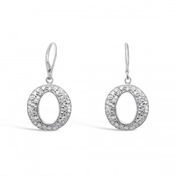 STERLING SILVER EARRING PAVE CLEAR CUBIC ZIRCONIA "O" WITH LEVER BACK