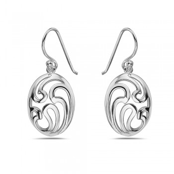STERLING SILVER EARRING OPEN SWIRLS IN DOME OVAL WITH FISH WIRE