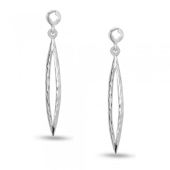 STERLING SILVER EARRING PLAIN THIN MARQUISE SHAPED HAMMERED