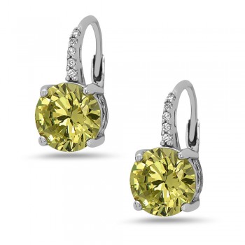 STERLING SILVER EARRING 8MM APPLE GREEN CUBIC ZIRCONIA ON CUBIC ZIRCONIA LEVER BACK