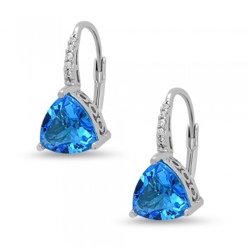STERLING SILVER EARRING BLUE#108 TRILLION ON CUBIC ZIRCONIA LEVER BACK