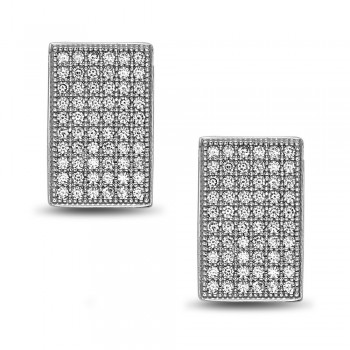 STERLING SILVER EARRING 10X16MM WAVY RECTANGLE MIRCO PAVE STUD