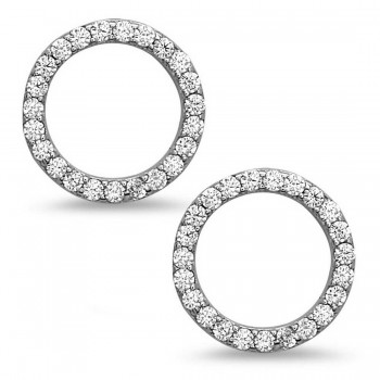 STERLING SILVER EARRING OPEN CLEAR CUBIC ZIRCONIA CIRCLE