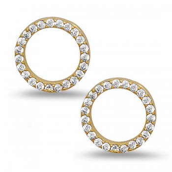 STERLING SILVER EARRING OPEN CLEAR CUBIC ZIRCONIA CIRCLE **GOLD PLATING