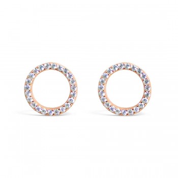 Sterling Silver Earring Open Clear Cubic Zirconia Circle **Rose Gold Platin