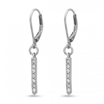 STERLING SILVER EARRING CLEAR CUBIC ZIRCONIA BAR WITH LEVER BACK 36