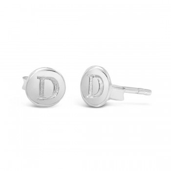 STERLING SILVER EARRING STUD ROUND INITIAL D CARVED 6