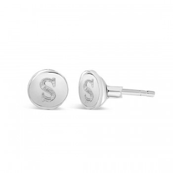 STERLING SILVER EARRING STUD ROUND INITIAL S CARVED