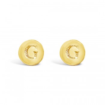 STERLING SILVER EARRING STUD ROUND INITIAL G CARVED-GOLD PLATED 6