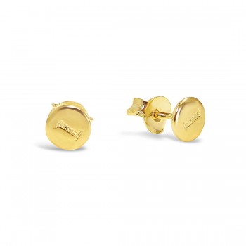 Sterling Silver Earring Stud Round Initial I Carved-Gold Plated