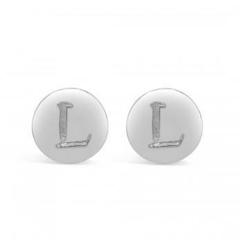 STERLING SILVER EARRING STUD ROUND INITIAL L CARVED-ECOATED
