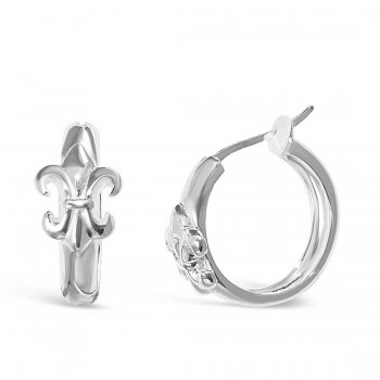 Sterling Silver Earring Fleur-De-Lis Intaglio Over The Latch Lo