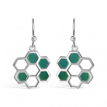 Sterling Silver Earring Honeycomb Reconstructed Turquoise Block