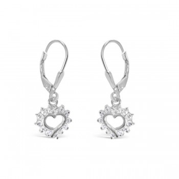 Sterling Silver Earring Heart Clear Cubic Zirconia Line With Leverback