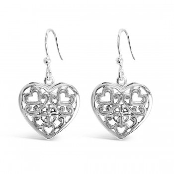 Sterling Silver Earring Heart Shape Filigree Oxidized-Rhodium F