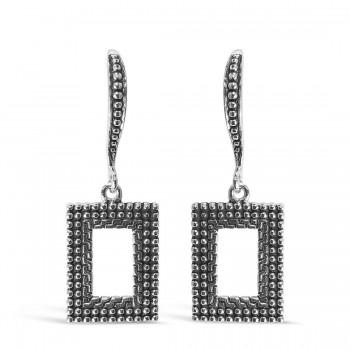 Sterling Silver Earring Rectangular Rope Line Oxidized Hook Rho