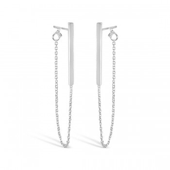 Sterling Silver Earring Bar With Chain Post-Ecoat