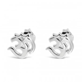 Sterling Silver Earring Stud Tiny Om Word-Ecoat