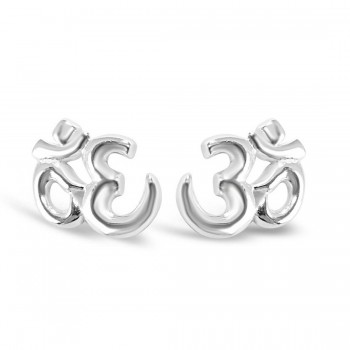 Sterling Silver Earring Stud Tiny Om Word Dome Line