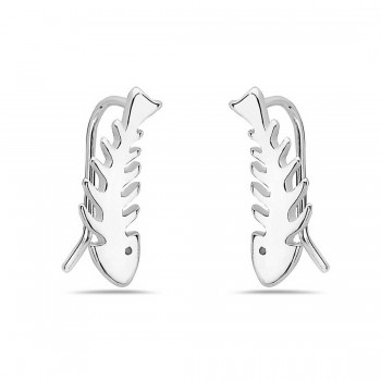 Sterling Silver Earring Crawler Fish Bone