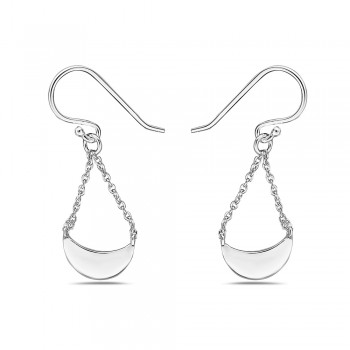 Sterling Silver Earring Crescent Moon Swing With Chain